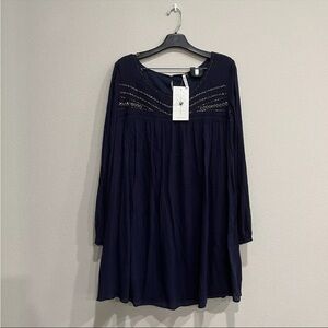 Mittoshop Navy Short Sleeve Baby Doll Mini Dress Size Large Beaded new with tags